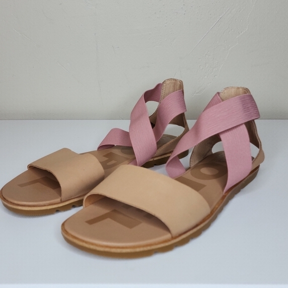 SOREL Women's Ella II Flat Sandal Honest Beige And Fraser Pink Size 10 - Picture 1 of 10